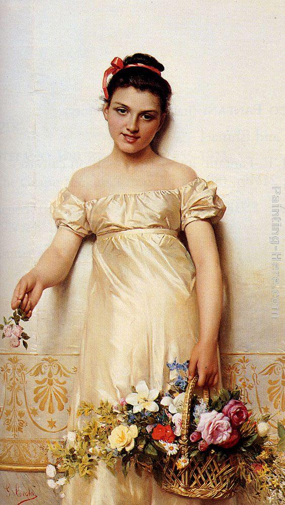 Giovanni Costa A Young Lady Holding A Basket Of Flowers